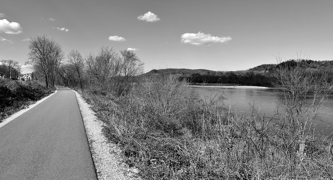 Paved bike path next to a river